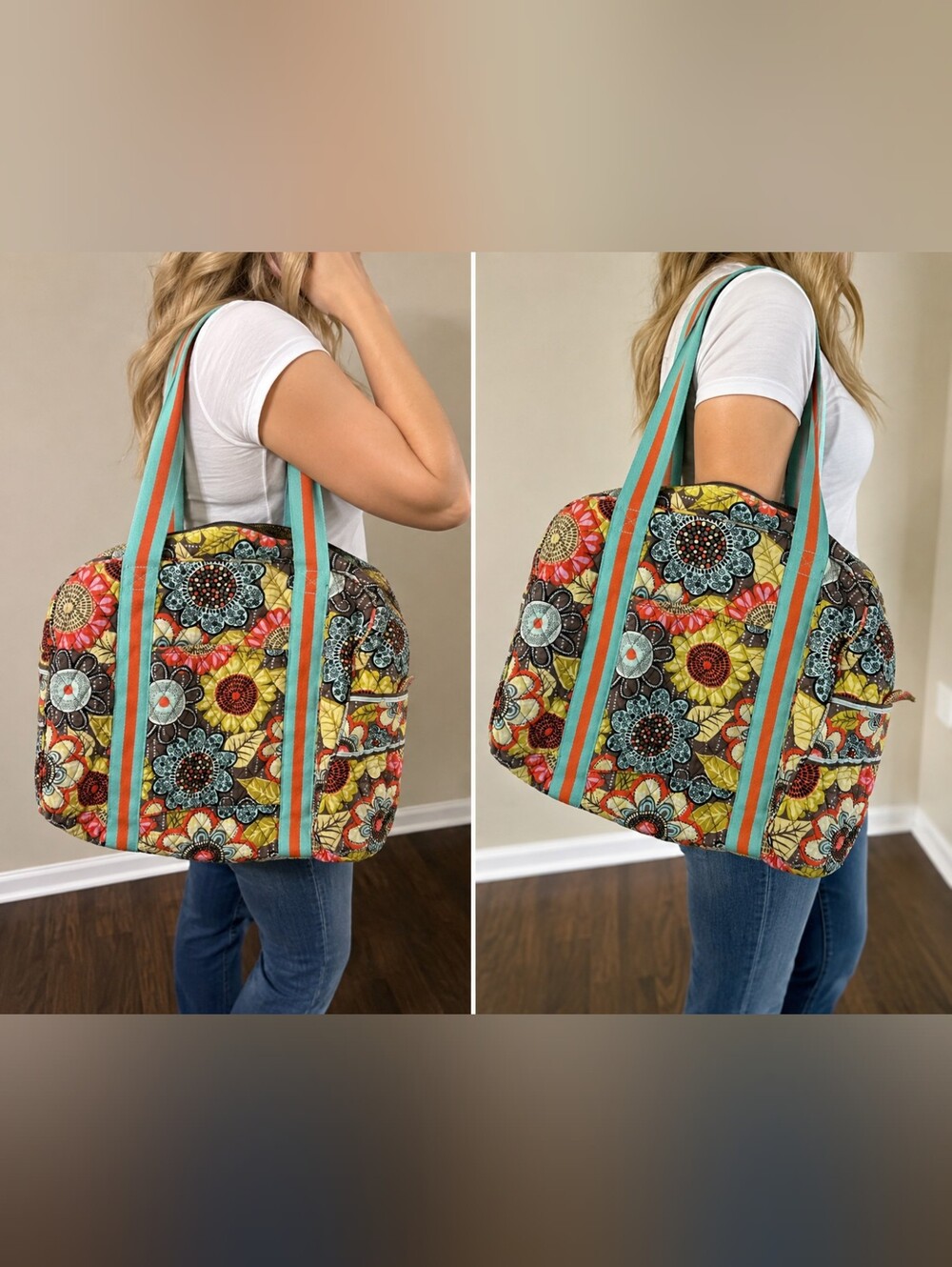 Vera Bradley Large Quilted Travel Tote Bag Floral Weekender Shoulder Bag